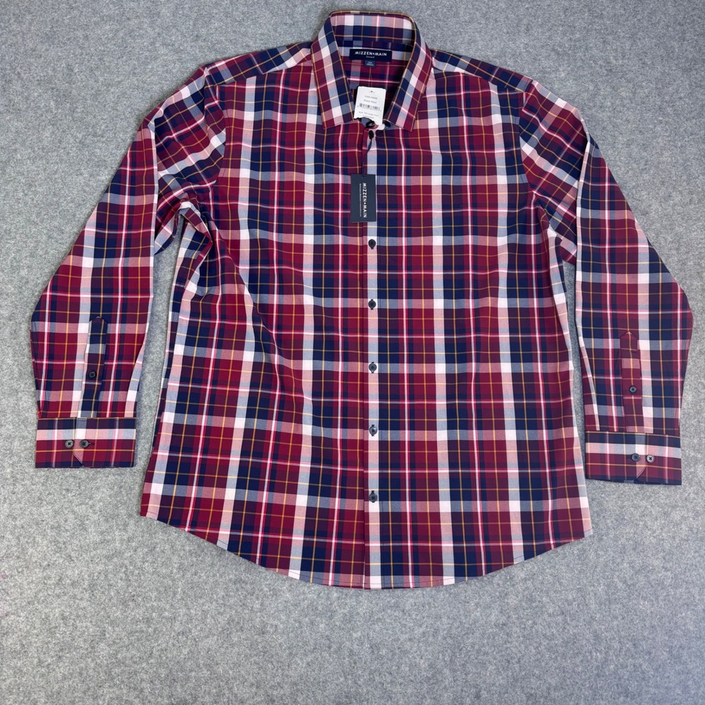 Mizzen+Main Leeward Dress Shirt Mens XXL Red Plaid New Performance Trim Fit